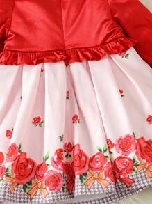Bebé niña Vestido con estampado floral ribete con fruncido de cuello bobo