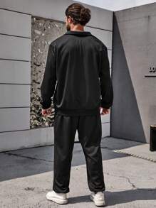 Manfinity Homme Men Plus Letter Graphic Zip Up Jacket & Sweatpants - Black - View 2