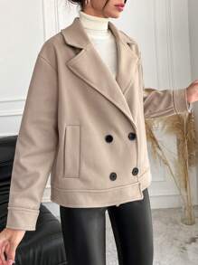 EURMUSE Lapel Neck Double Breasted Overcoat - Beige - View 4