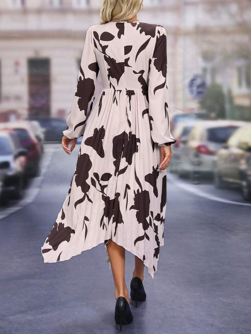 Graphic Print Asymmetrical Hem Dress Fall Cloth For Women