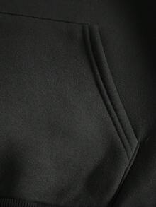 SHEIN EZwear 加大码圣诞印花袋鼠口袋抽绳保暖卫衣 - 黑色 - 查看 4
