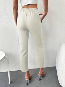 EURMUSE Pantalones de cintura con cordón con bolsillo oblicuo crop - Blanco - Ver 2