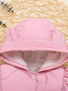 SHEIN Baby Girl Ruffle Trim Flounce Sleeve Hooded Coat - Pink - View 6