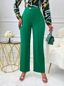 SHEIN Slayr Solid Wide Leg Pants - Green - View 4