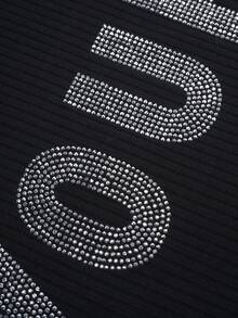 SHEIN Unity Women's Casual Rhinestone Letter Graphic Slim Fit Tank Top, Summer - Black - View 3