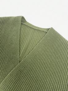 1 chiếc áo khoác cardigan dệt kim tay dài dáng rộng màu trơn dành cho nữ, thích hợp cho mùa thu/đông. - xanh quân đội - Xem 7