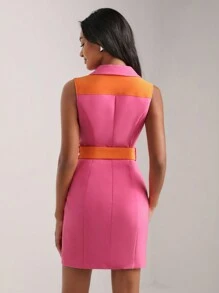 Jhamilee Rose Button Front Belted Shirt Dress - Hot Pink - View 2