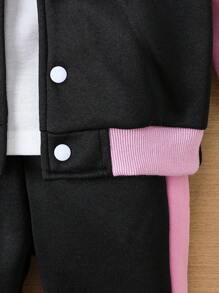 SHEIN Bebé niña Cazadora con estampado de letra de dos tonos con pantalones deportivos - Multicolor - Ver 6