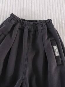 1pc Young Boys Simple Patchwork Thermal Lined Long Pants & Sports Pants, Autumn And Winter - Dark Grey - View 3