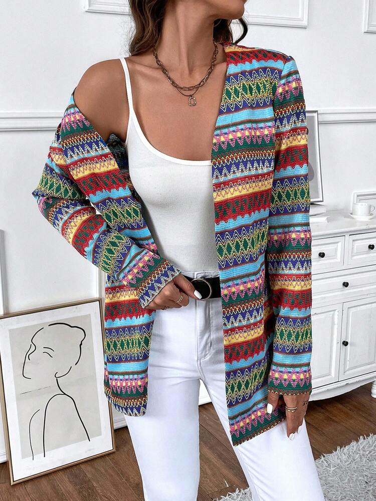Chevron Print Open Front Coat