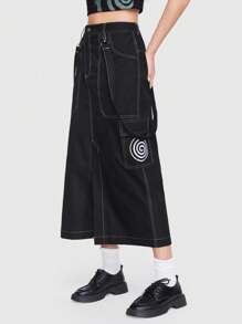 ROMWE Fairycore 頂針側翻蓋口袋工裝裙