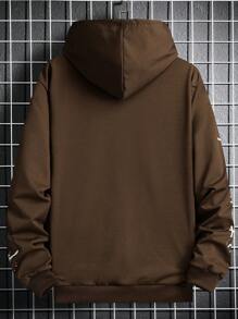 Manfinity EMRG Men Cartoon & Slogan Print Kangaroo Pocket Drawstring Hoodie - Brown - View 2