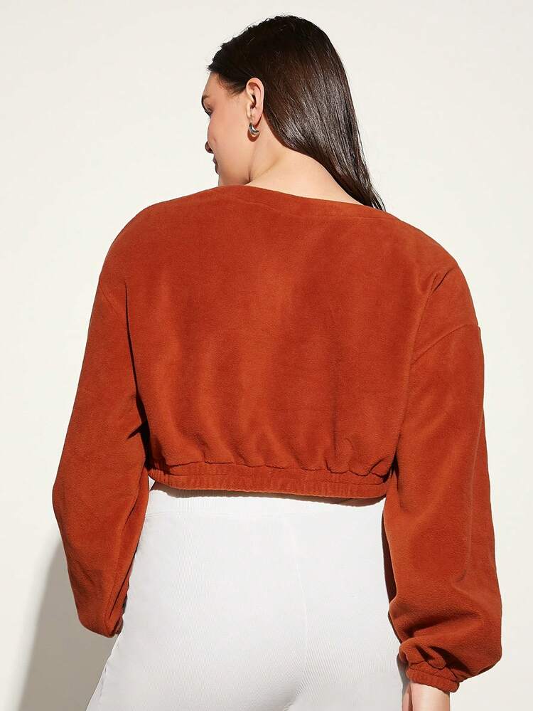 Plus Solid Drop Shoulder Crop Sweatshirt