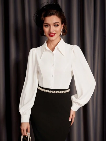 Vintamour 纯色纽扣衬衫 夏季衬衫 妈妈衬衫 复古服装 冬季女装 旧式风格 秋季服装 女士上衣 秋季女式衬衫 长袖衬衫 职业女式衬衫 教师服装 教师上衣