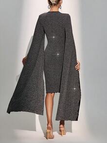 SHEIN Privé áo tay cánh Long lanh Váy bodycon - Xám - Xem 2