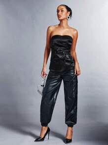 SHEIN BAE Top tubo monocolore con bottone frontale - nero - Visualizzare 6