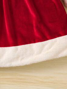 SHEIN Cô Gái Trẻ Viền tương phản Khóa Mặt trước Đầm Với mũ Đối với Giáng sinh - Đỏ - Xem 5