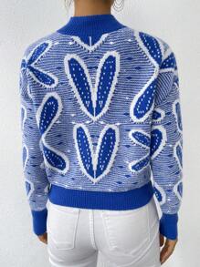 SHEIN Essnce 心形图案落肩针织套头衫秋冬毛衣 - 彩色 - 查看 2