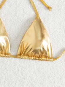Swim EVENT Summer Beach Metallic Triangle Bikini Top - Gold - View 5