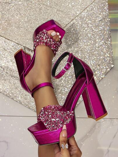 New Arrival Women's High Heel Sandals, Fashionable Water Platform Style, Shiny Fuchsia Color