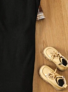 SHEIN Tween Girl Plaid Print Flap Detail Jacket & Dress