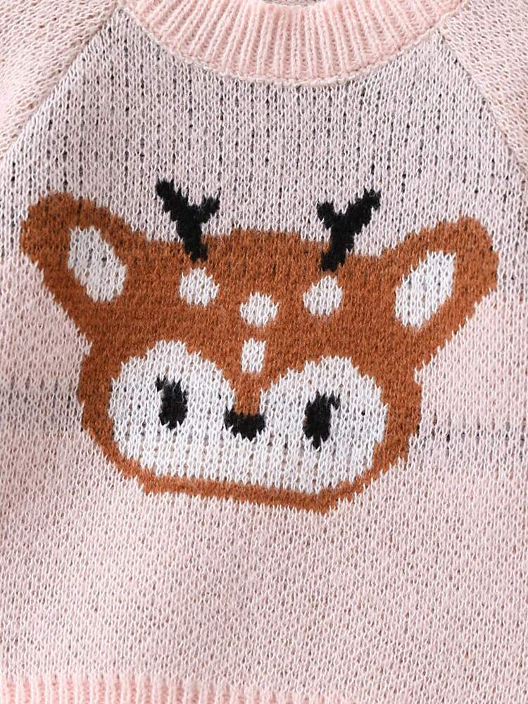 Baby Girl Cartoon Pattern Raglan Sleeve Sweater & Knit Pants