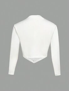 Thiếu niên cô gái Đồ họa Hình & Khẩu hiệu Curved Hem Áo thun - trắng - Xem 2