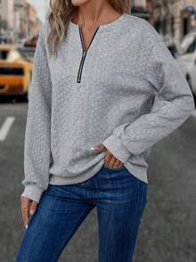 EMERY ROSE Một nửa khóa kéo Thả vai Áo nỉ - Màu Xám nhạt - Xem 3
