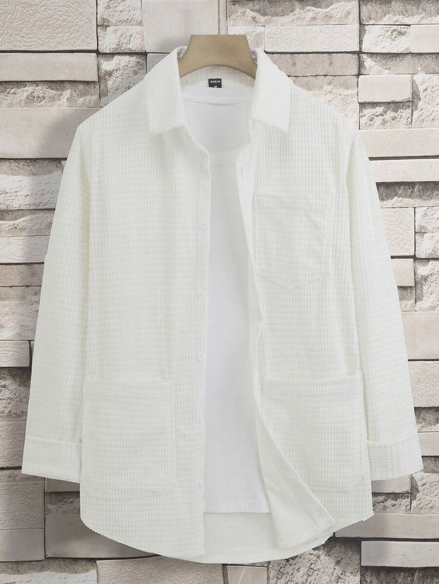 Manfinity Homme Men 1pc Solid Pocket Patched Shacket - White - View 1