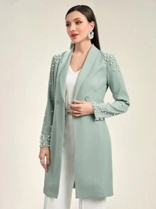 Modelyn Ngọc trai đính cườm Khăn quàng Thắt lưng Áo vest - màu xanh lá - Xem 4