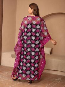 Plus Allover Print Batwing Sleeve Dress - Hot Pink - View 2