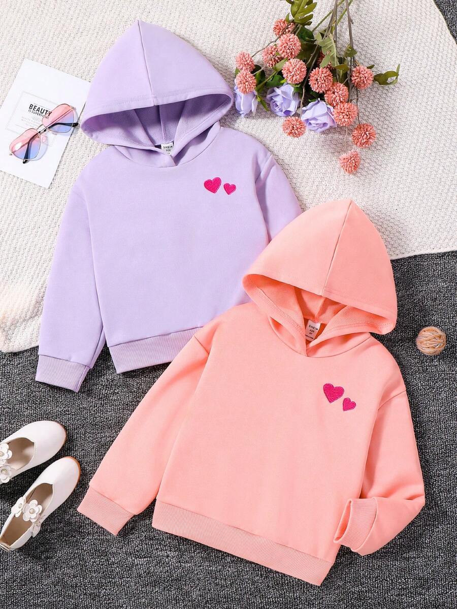 SHEIN 女童两件套心形刺绣卫衣 - 彩色 - 查看 1