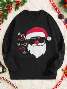 Manfinity RebelGame Men Christmas Santa Claus Pattern Sweater - Black - View 1