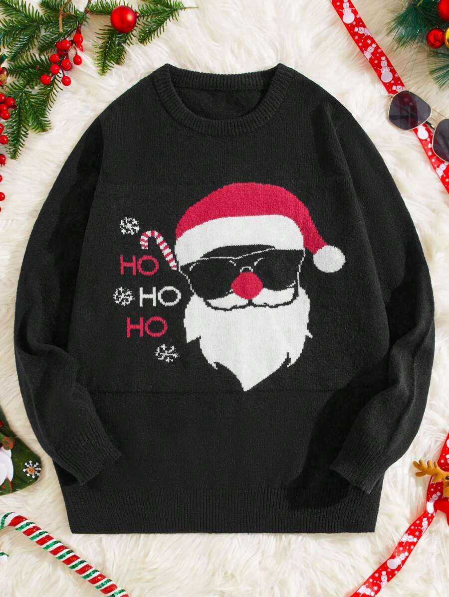 Manfinity RebelGame Men Christmas Santa Claus Pattern Sweater - Black - View 1