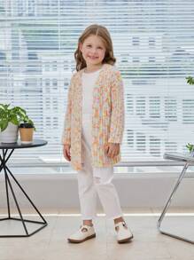 SHEIN Young Girl Marled Knit Drop Shoulder Cardigan