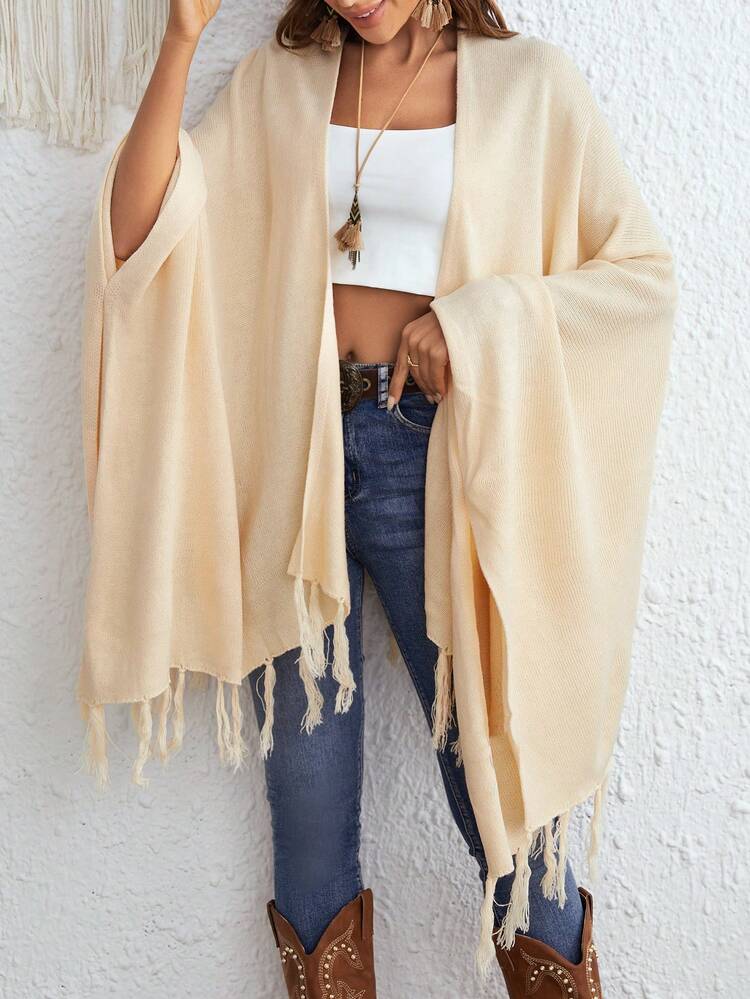 Fringe Hem Batwing Sleeve Duster Cardigan