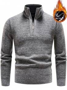 Manfinity Homme Nam 1 Miếng Dệt kim Marled Dây kéo mặt trước Áo len - Màu Xám nhạt - Xem 1