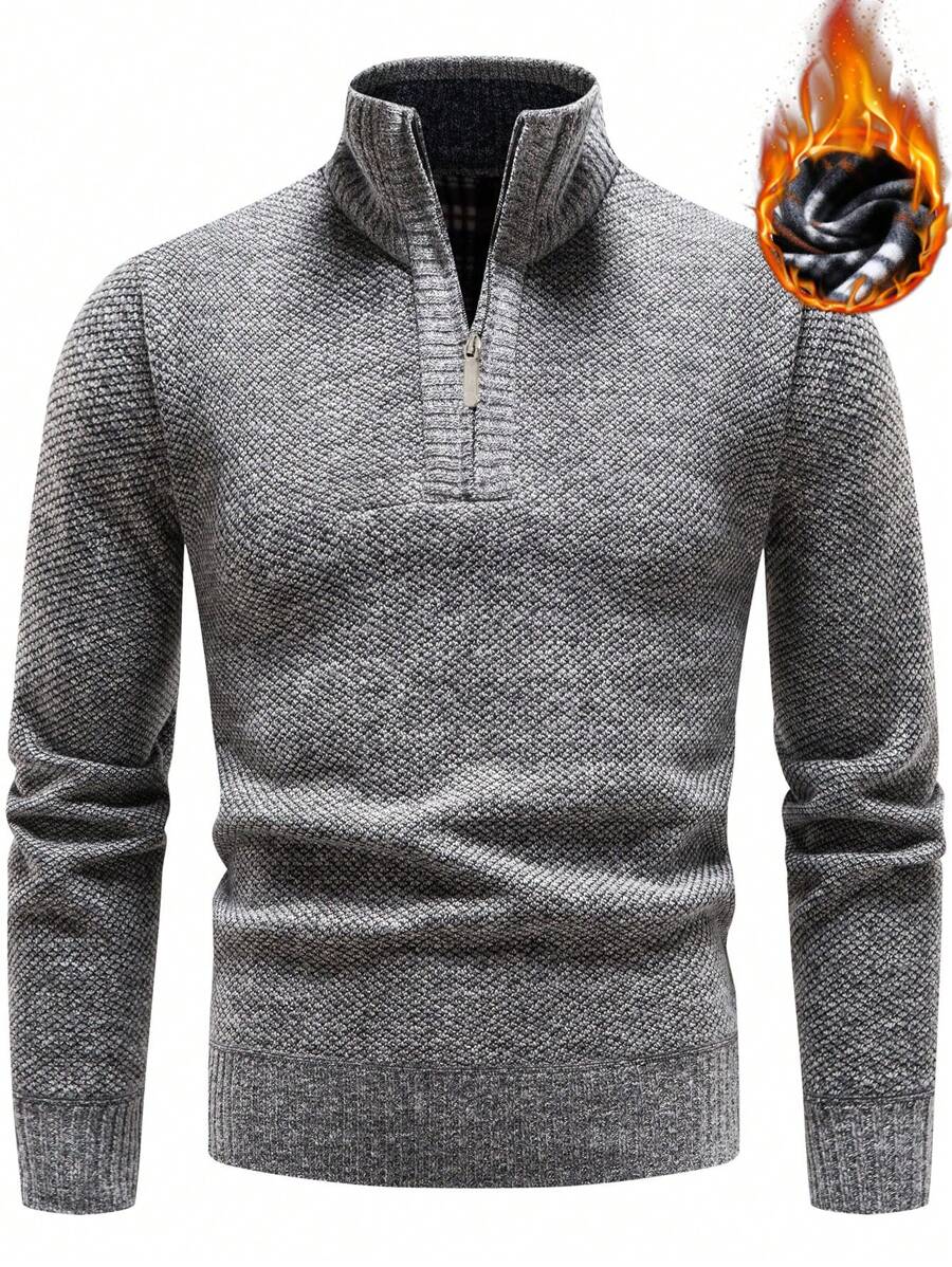 Manfinity Homme Nam 1 Miếng Dệt kim Marled Dây kéo mặt trước Áo len - Màu Xám nhạt - Xem 1