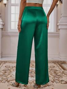 SHEIN Clasi High Waist Plicated Detail Wide Leg Pants - Green - View 2