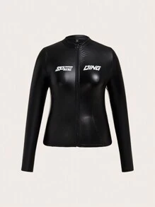 SHEIN ICON Plus Letter Graphic Zip Up Jacket - Black - View 1