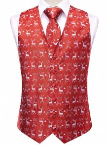 1 chiếc áo vest nam họa tiết hươu Giáng sinh - Đỏ - Xem 3