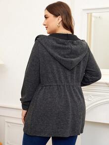 SHEIN Franclia Hơn Eo dây rút Áo trùm đầu - Xám - Xem 2