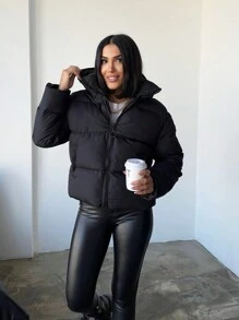 EURMUSE Zip Up Puffer Coat - Black - View 5