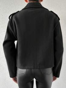 EURMUSE Flap Pocket Drop Shoulder Jacket - Black - View 2