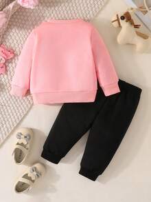 女嬰獨角獸印花衛衣和衛褲 - 粉色 - 查看 2