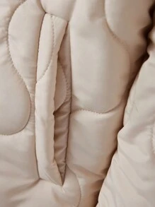 RueChic Men Flap Pocket Drop Shoulder Quilted Coat Without Sweatshirt - Beige - View 6