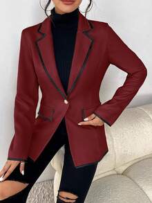 SHEIN LUNE 撞色滾邊開門襟西裝外套 - 酒紅色 - 查看 5
