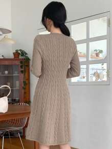 DAZY 纯色粗针织毛衣裙，秋季女装 - 咖啡棕 - 查看 2