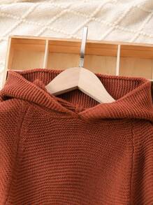 Baby Girl Raglan Sleeve Hooded Sweater & Contrast Panel Knit Pants - Brown - View 5