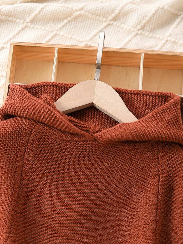 Baby Girl Raglan Sleeve Hooded Sweater & Contrast Panel Knit Pants